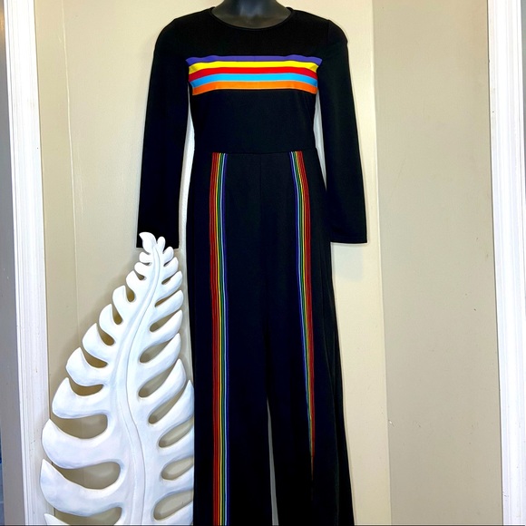 Pants - Rainbow Stripe Black Romper Jumpsuit Size L